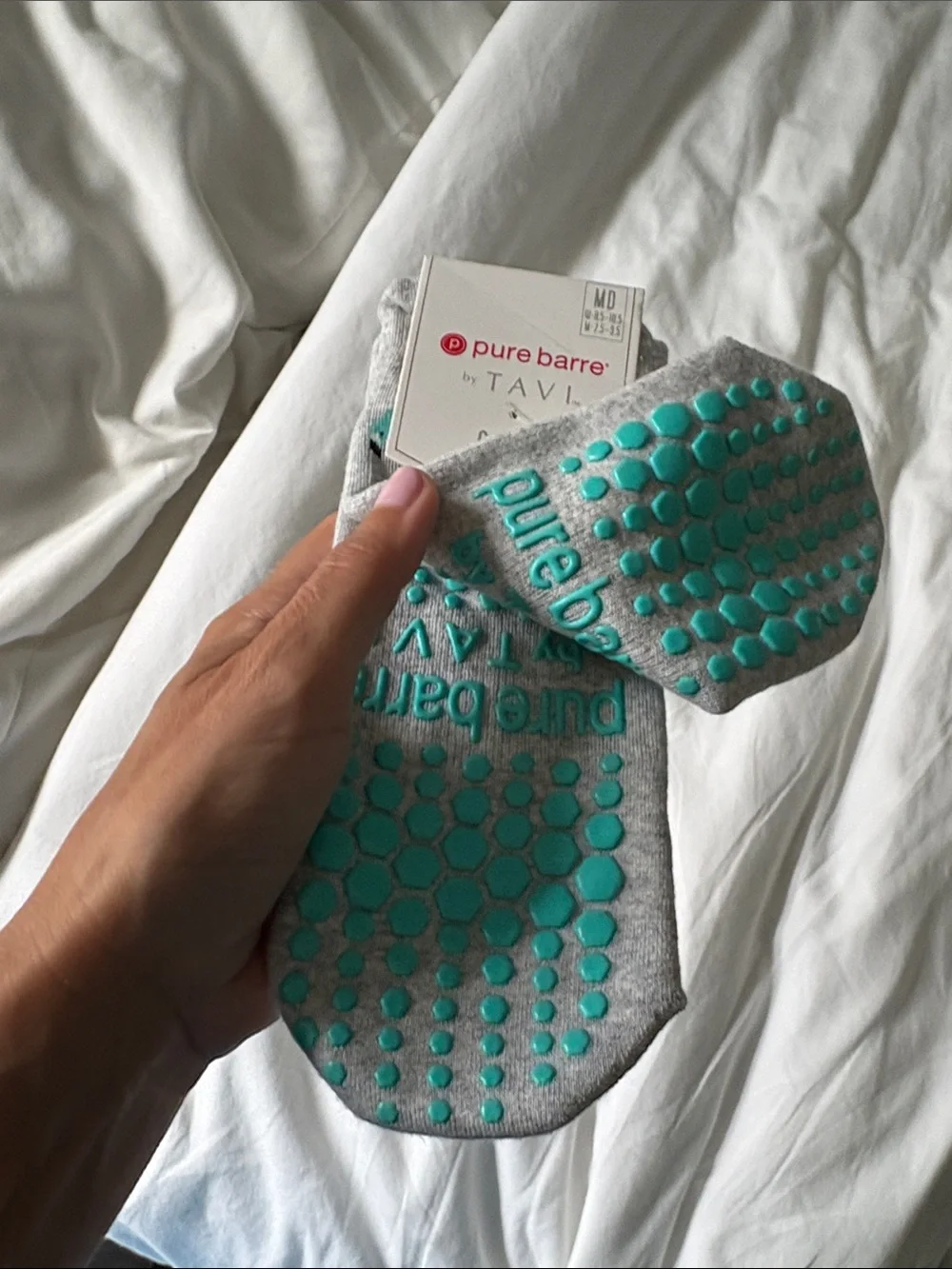Pure Barre Gray Low Rise Grip Socks with Teal Flamingo Motif